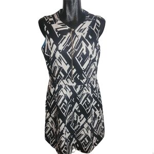 DR Collection Black and White Sleeveless Abstract A-line Dress 14